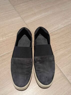 Vince Black Suede Slip-On Loafers with Cream Sole